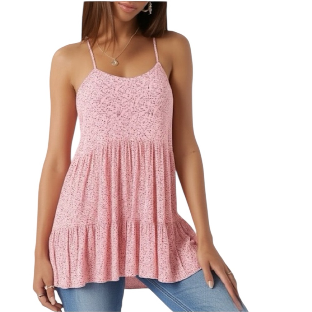 Babydoll Sans Souci Pink Ditzy Floral Y2K Tiered Floral Tunic Tank Size Medium
